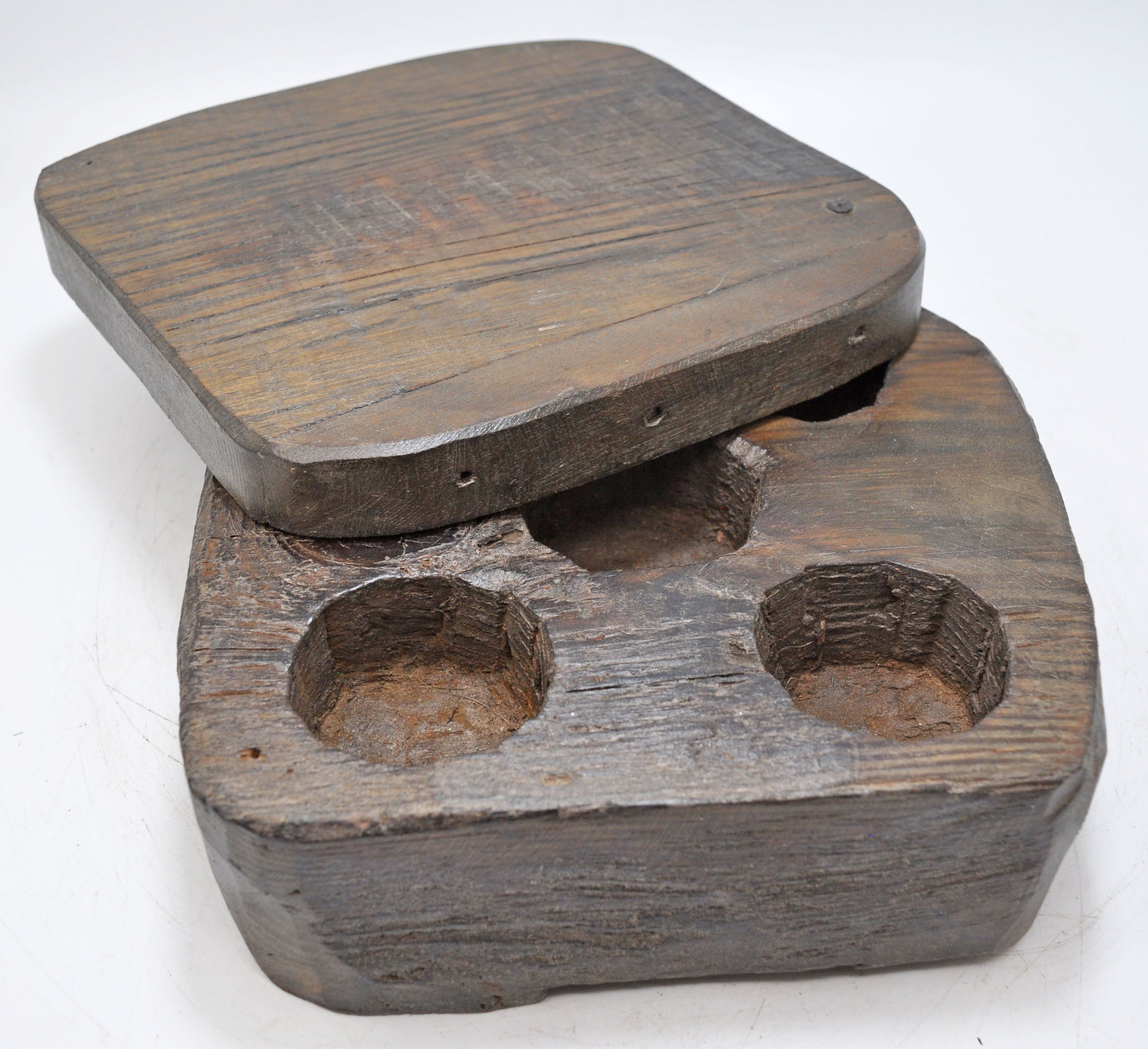 Antique Wooden Kitchenware Spice Box Original Old Hand Carved Large Heavy