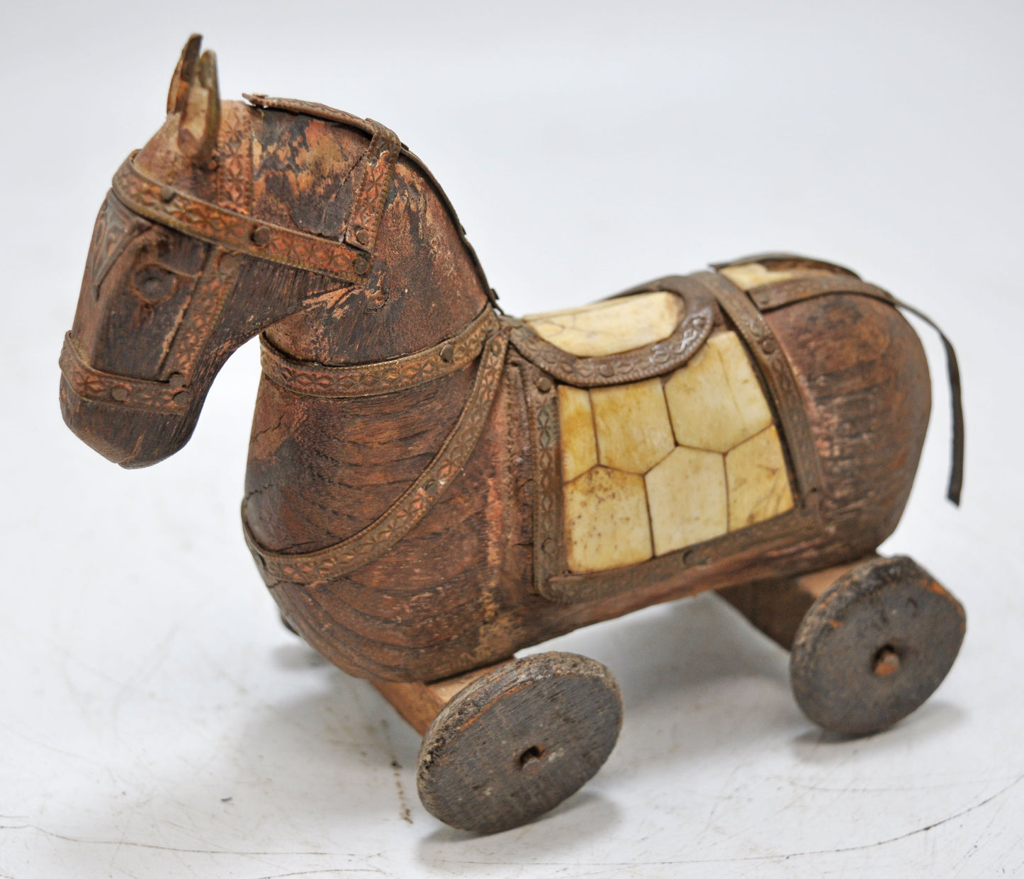 Vintage Wooden Horse on Wheels Figurine Original Old Hand Carved