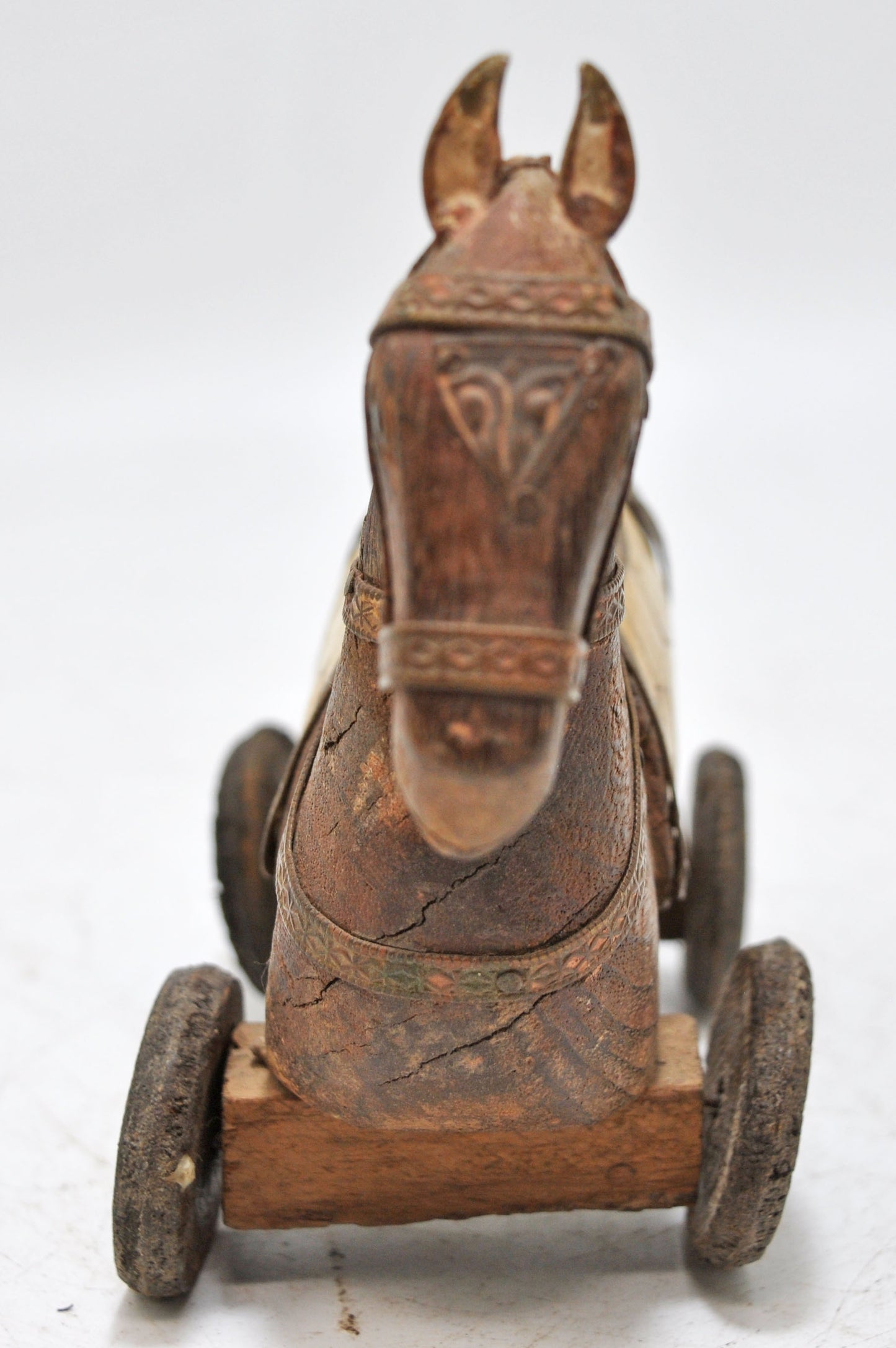 Vintage Wooden Horse on Wheels Figurine Original Old Hand Carved