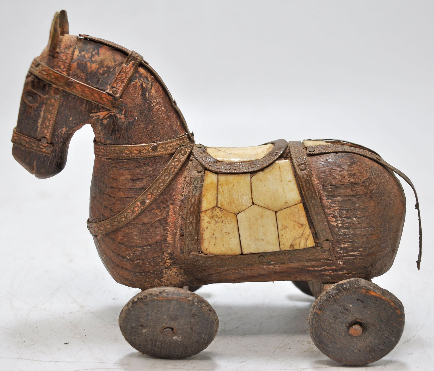 Vintage Wooden Horse on Wheels Figurine Original Old Hand Carved
