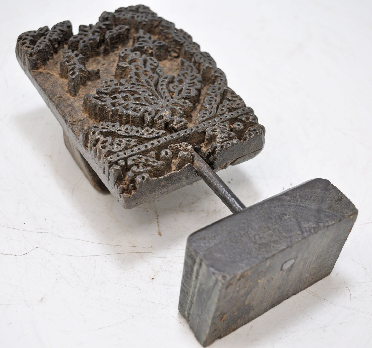 Antique Wooden Textile Printing Block Carving Original Old Hand Carved