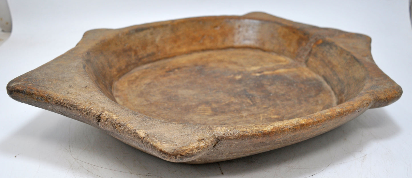 Antique Wooden Dough Kneading Parat Bowl Original Old Hand Carved