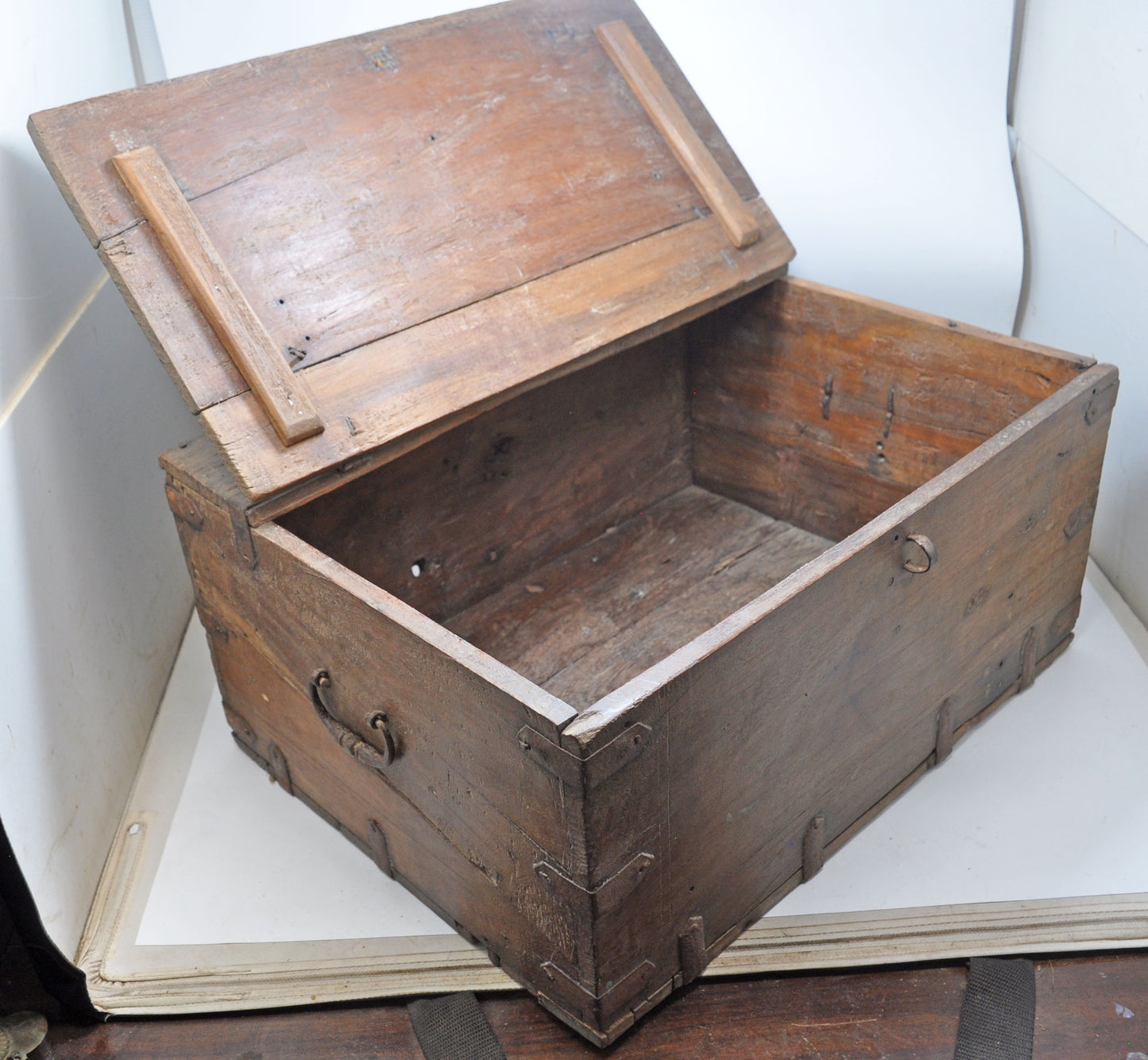 Antique Wooden Large Storage Chest Box Original Old Hand Crafted