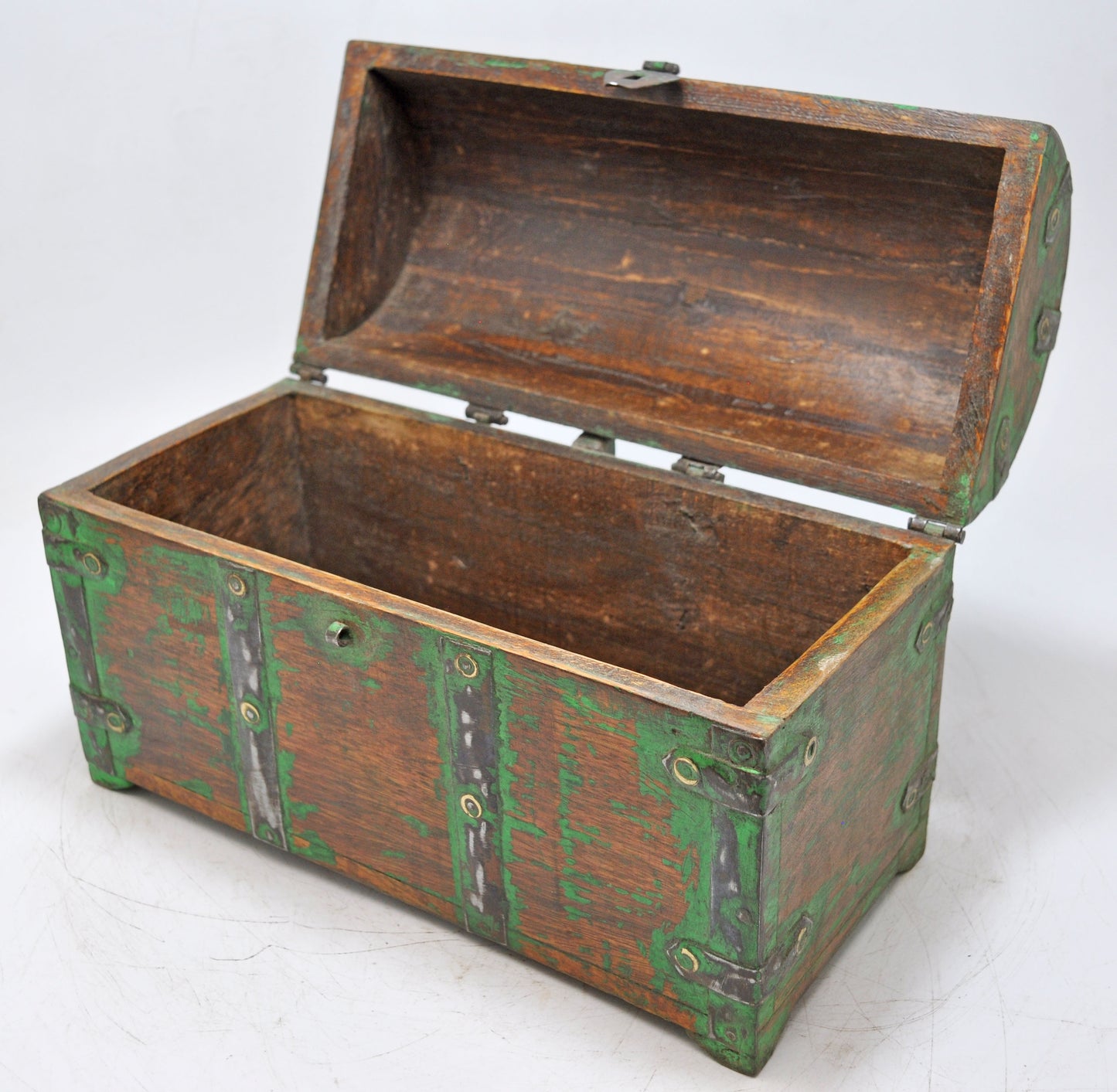 Vintage Wooden Half Round Top Storage Box Original Old Hand Crafted