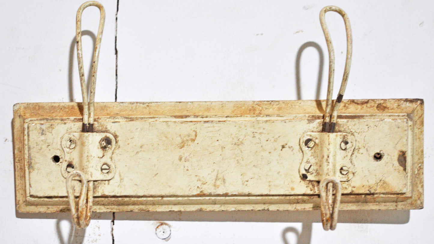 Vintage Wooden Wall Hanging 2 Hook Hanger Original Old Hand Crafted