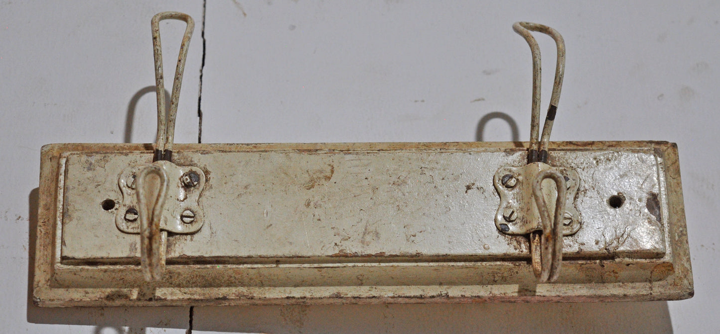 Vintage Wooden Wall Hanging 2 Hook Hanger Original Old Hand Crafted