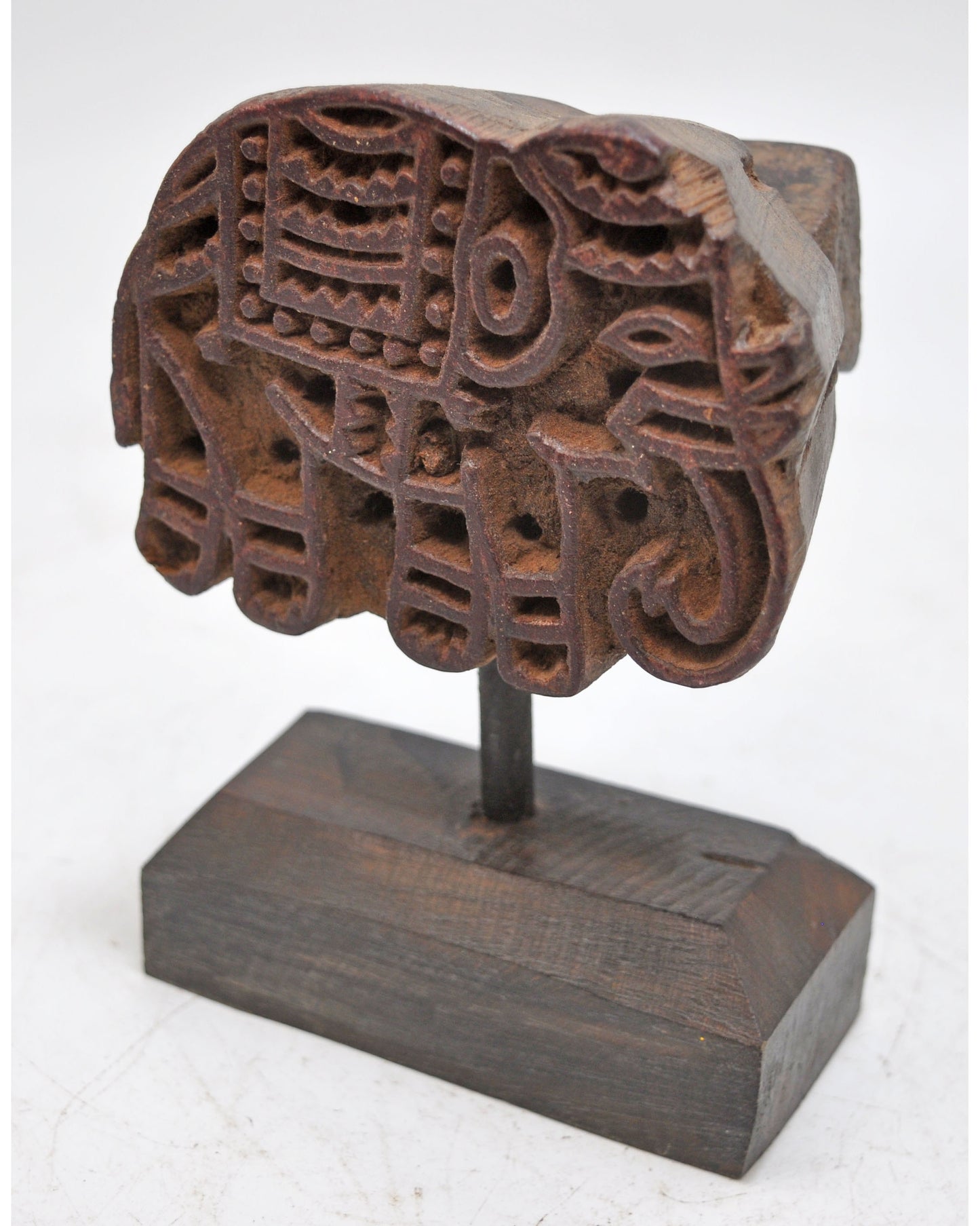 Antique Wooden Textile Printing Block Carving on Stand Original Old Fine Hand Carved