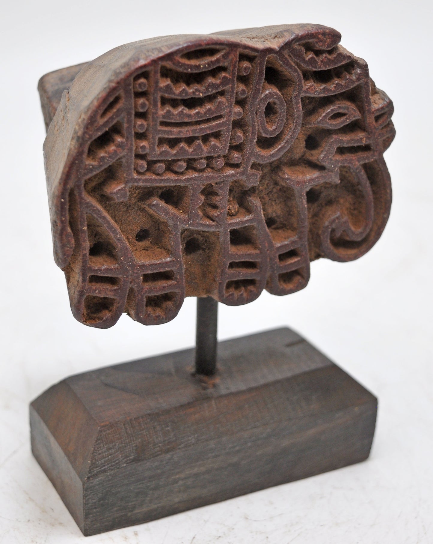 Antique Wooden Textile Printing Block Carving on Stand Original Old Fine Hand Carved