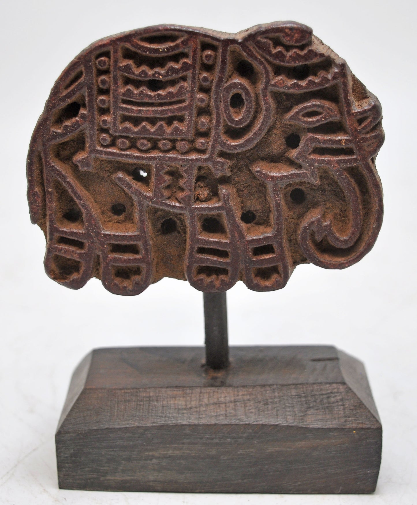 Antique Wooden Textile Printing Block Carving on Stand Original Old Fine Hand Carved
