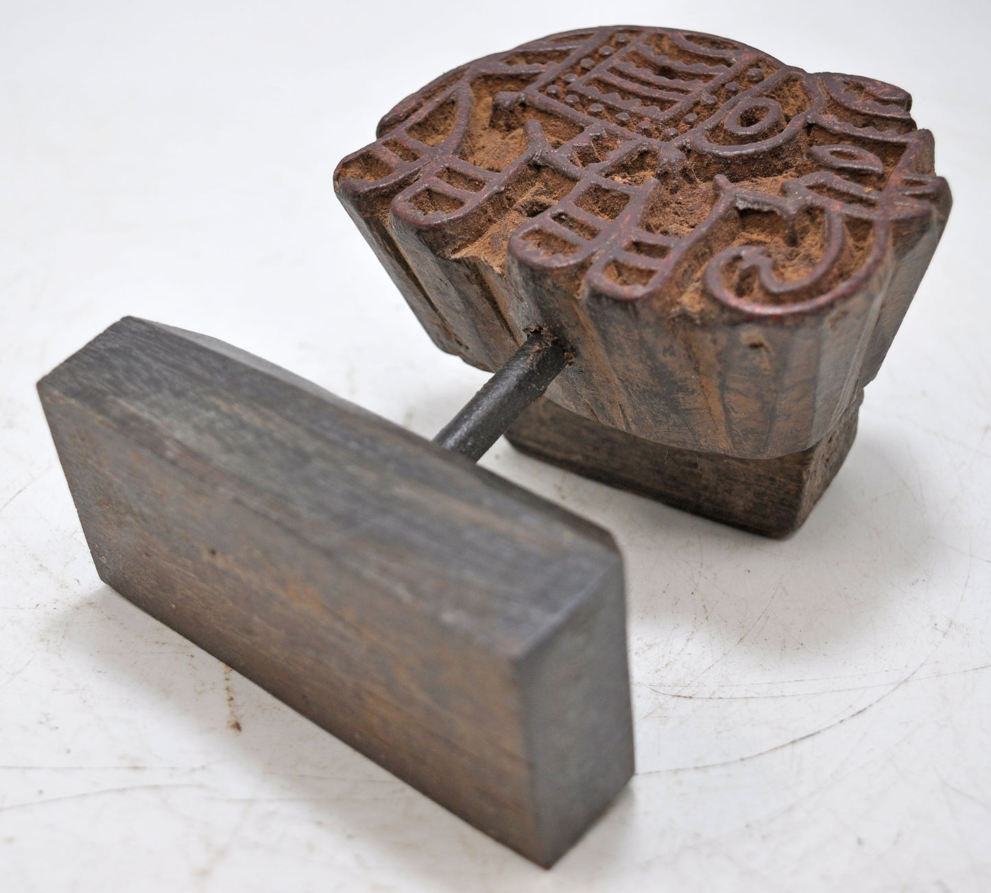 Antique Wooden Textile Printing Block Carving on Stand Original Old Fine Hand Carved