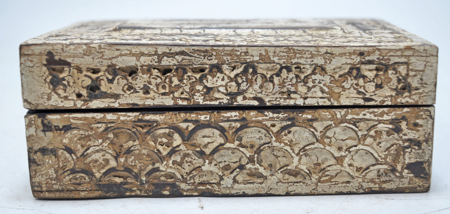 Vintage Wooden Small Jewellery Box Original Old Hand Crafted Rustic Painted
