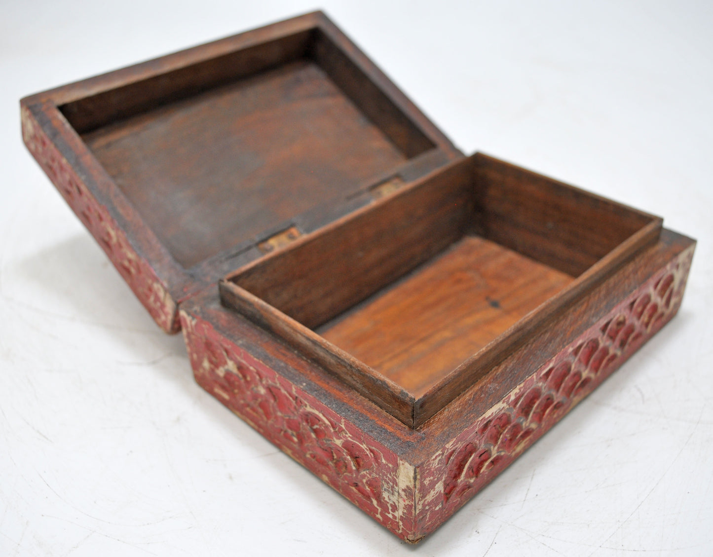 Vintage Wooden Small Jewellery Box Original Old Hand Crafted Rustic Painted