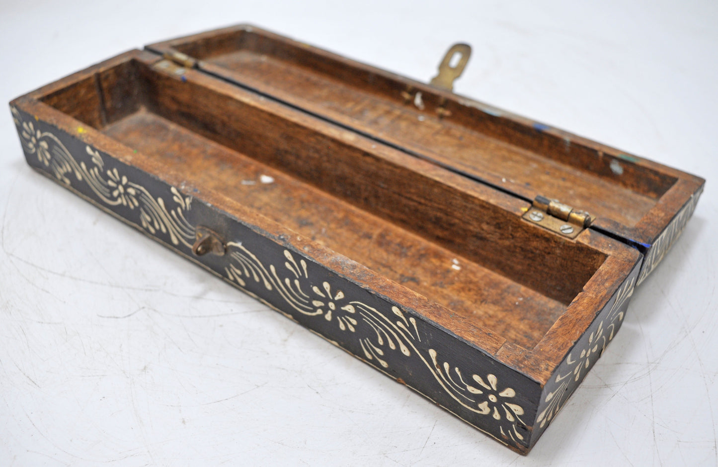 Vintage Wooden Pencil Stationary Box Original Old Hand Crafted Painted