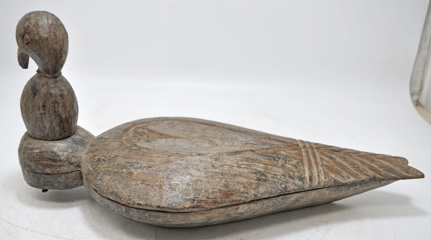 Antique Wooden Bird Design Spice Box Original Old Fine Hand Carved