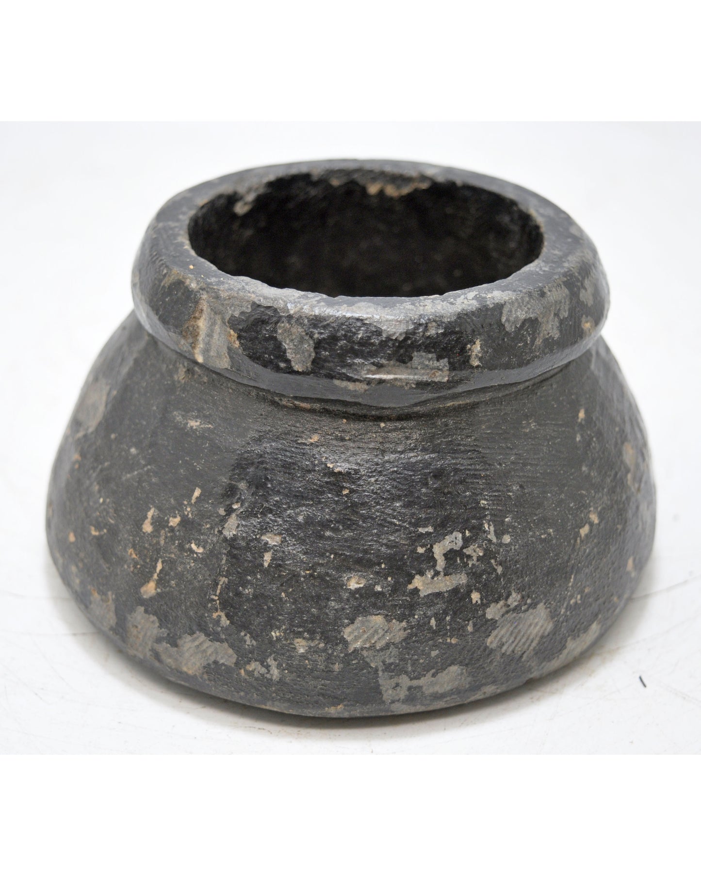 Antique Black Stone Round Ink Well Original Old Hand Carved