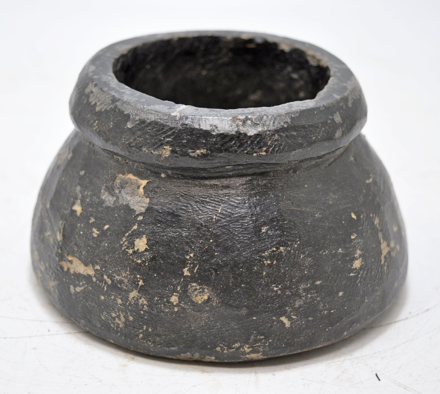 Antique Black Stone Round Ink Well Original Old Hand Carved