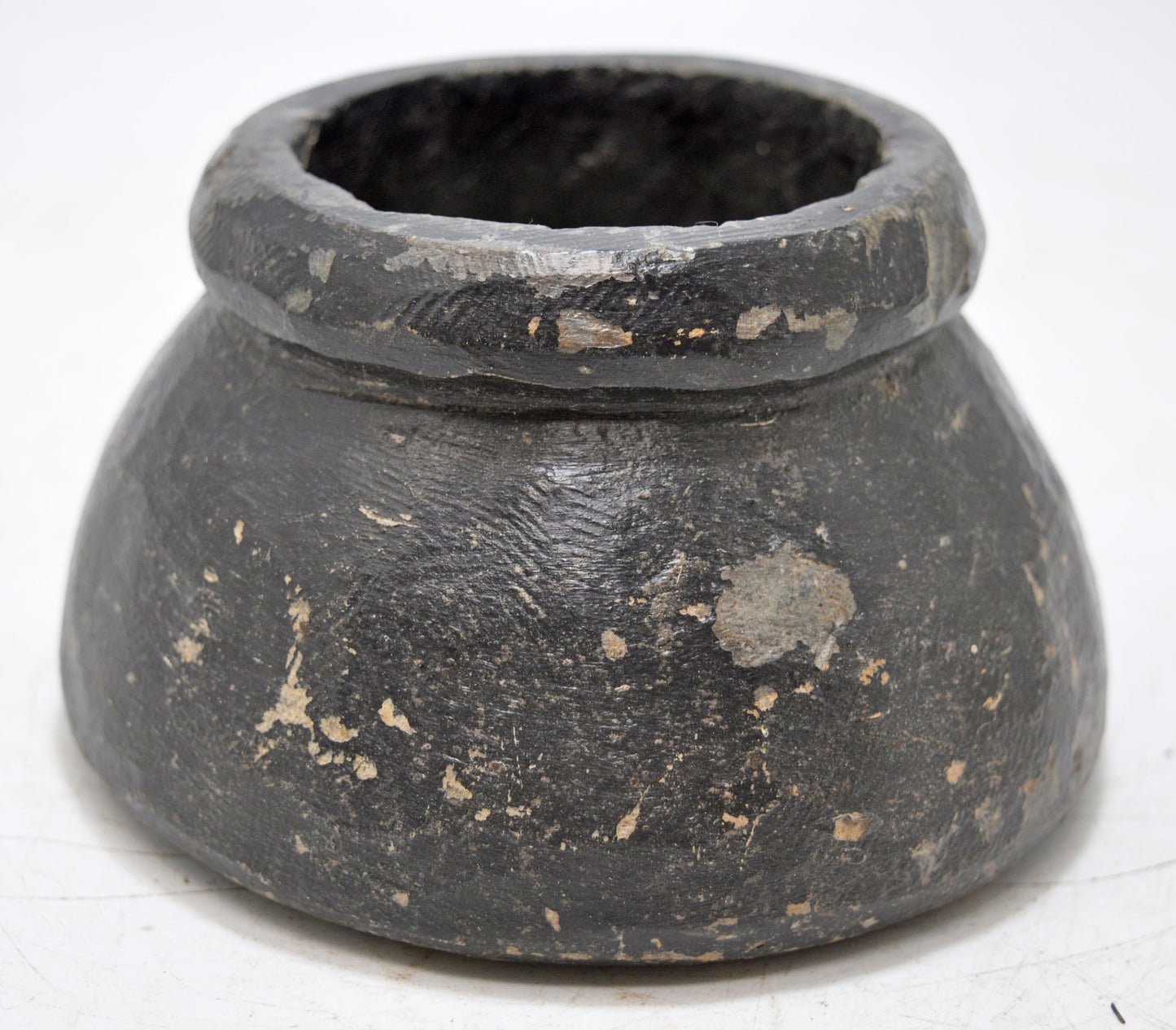 Antique Black Stone Round Ink Well Original Old Hand Carved