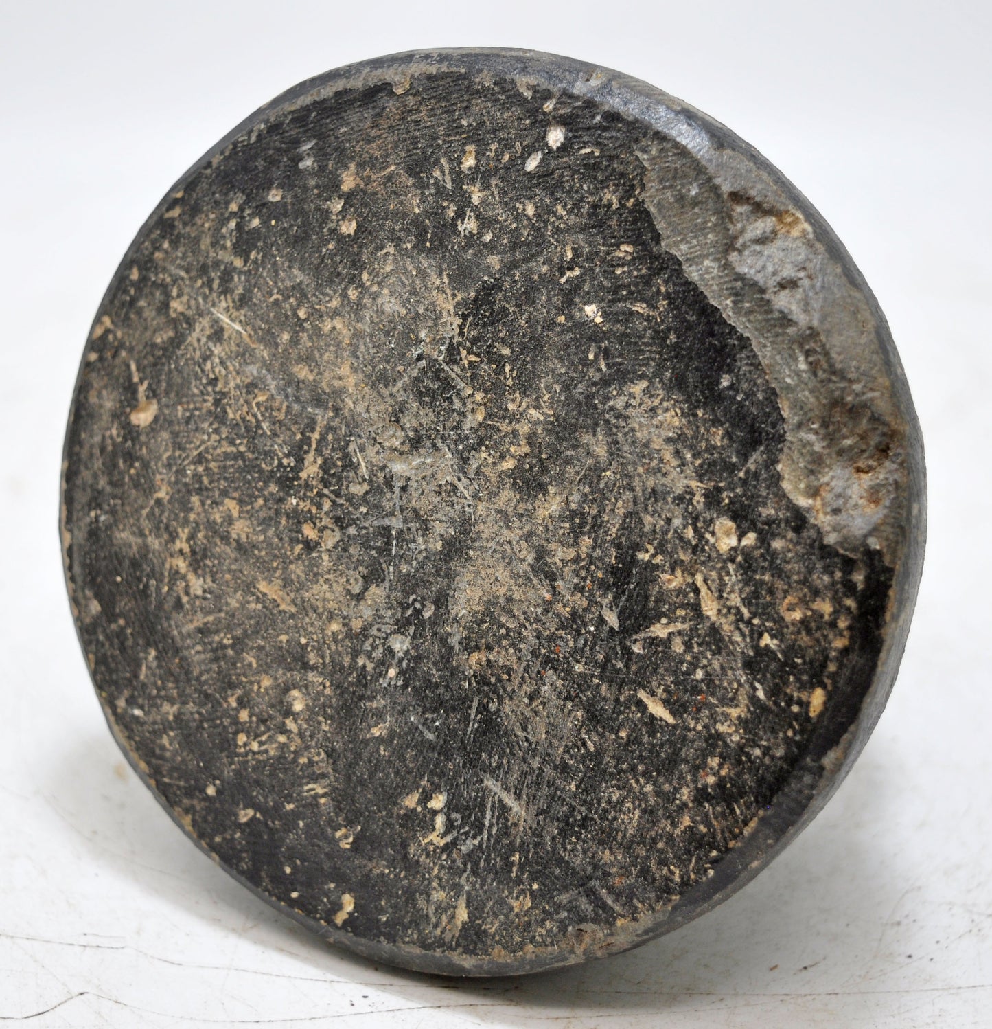 Antique Black Stone Round Ink Well Original Old Hand Carved