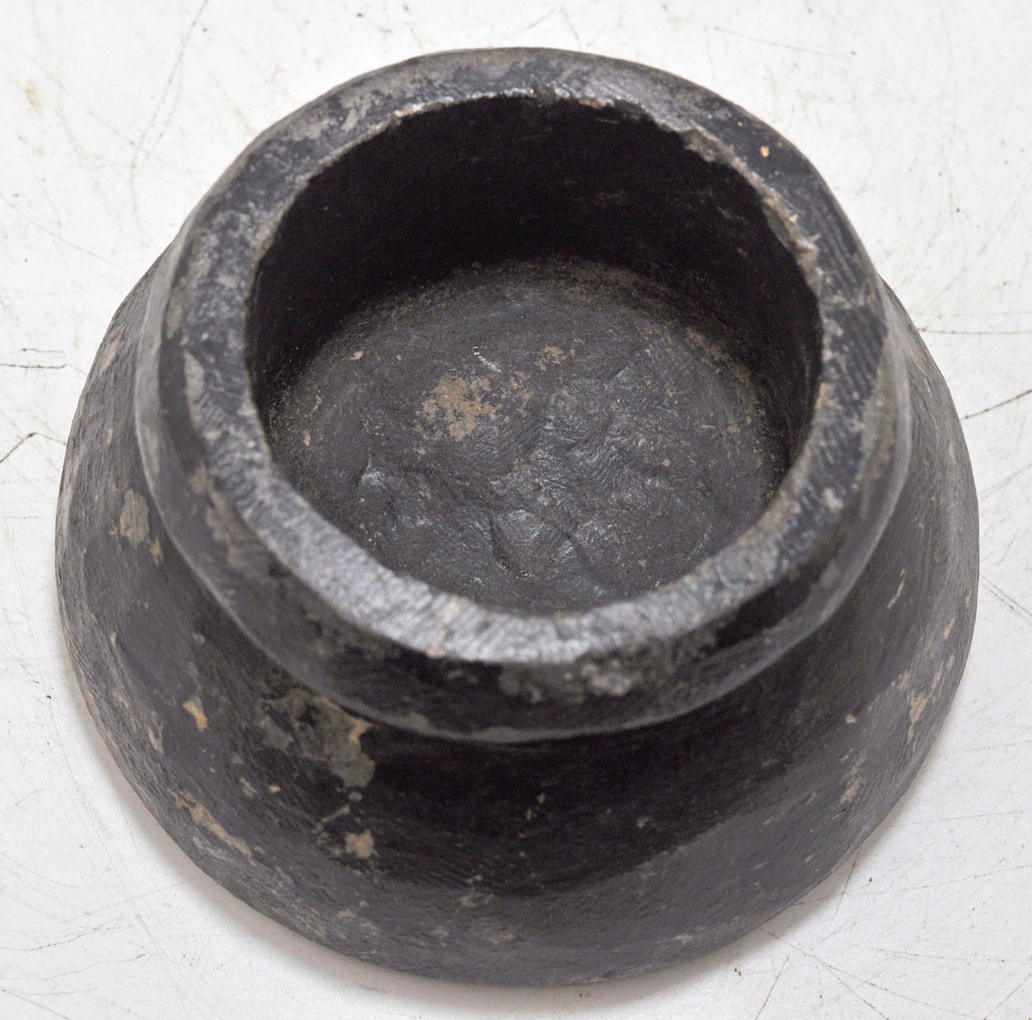 Antique Black Stone Round Ink Well Original Old Hand Carved