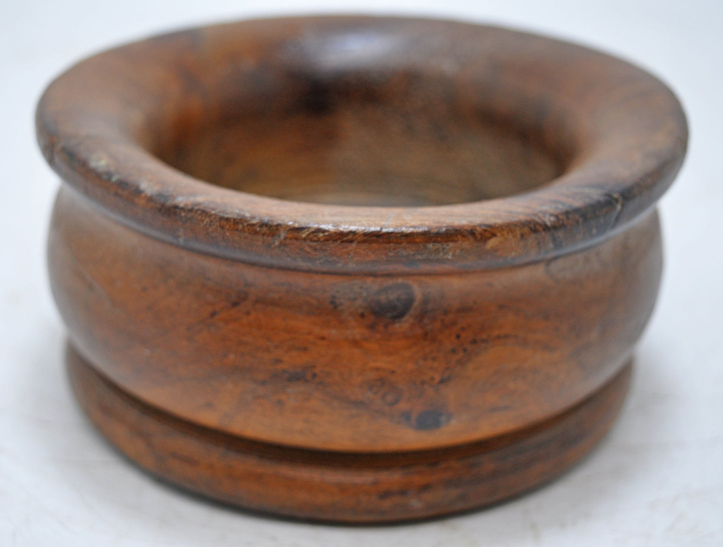 Vintage Wooden Round Small Pot Original Old Hand Carved
