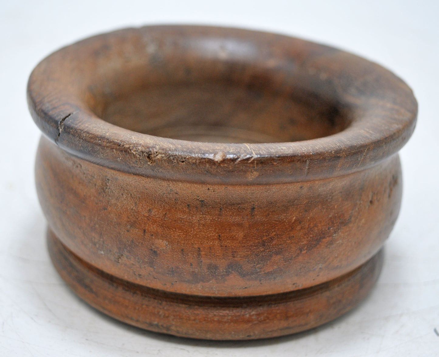 Vintage Wooden Round Small Pot Original Old Hand Carved
