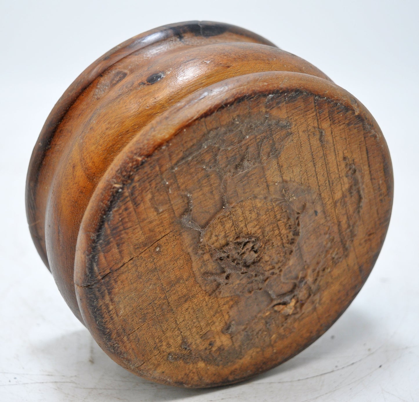 Vintage Wooden Round Small Pot Original Old Hand Carved