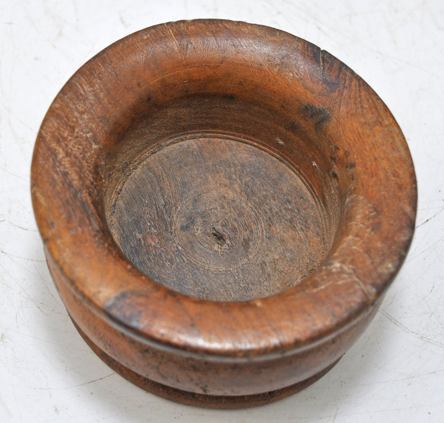 Vintage Wooden Round Small Pot Original Old Hand Carved