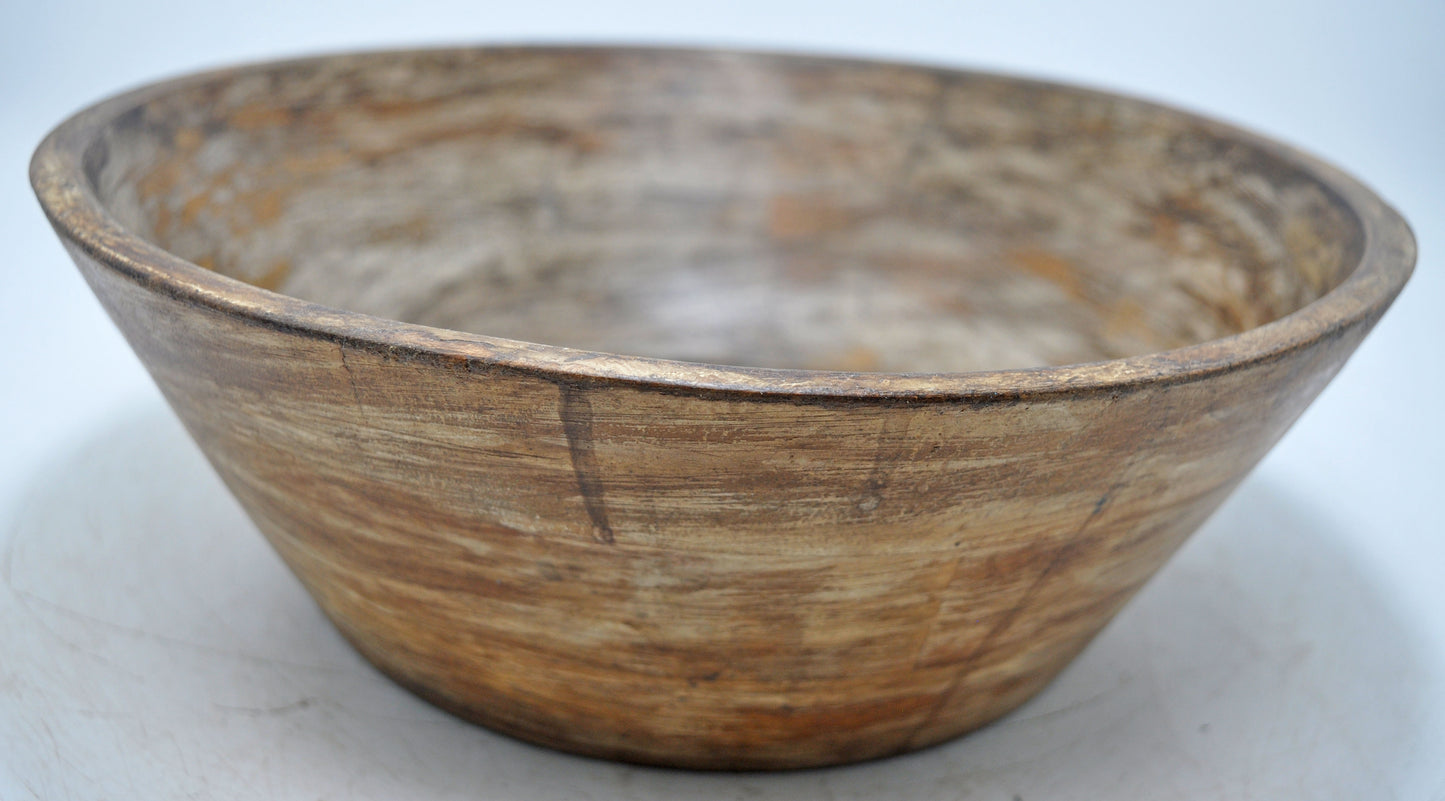 Vintage Wooden Round Kitchenware Parat Bowl Original Old Hand Carved