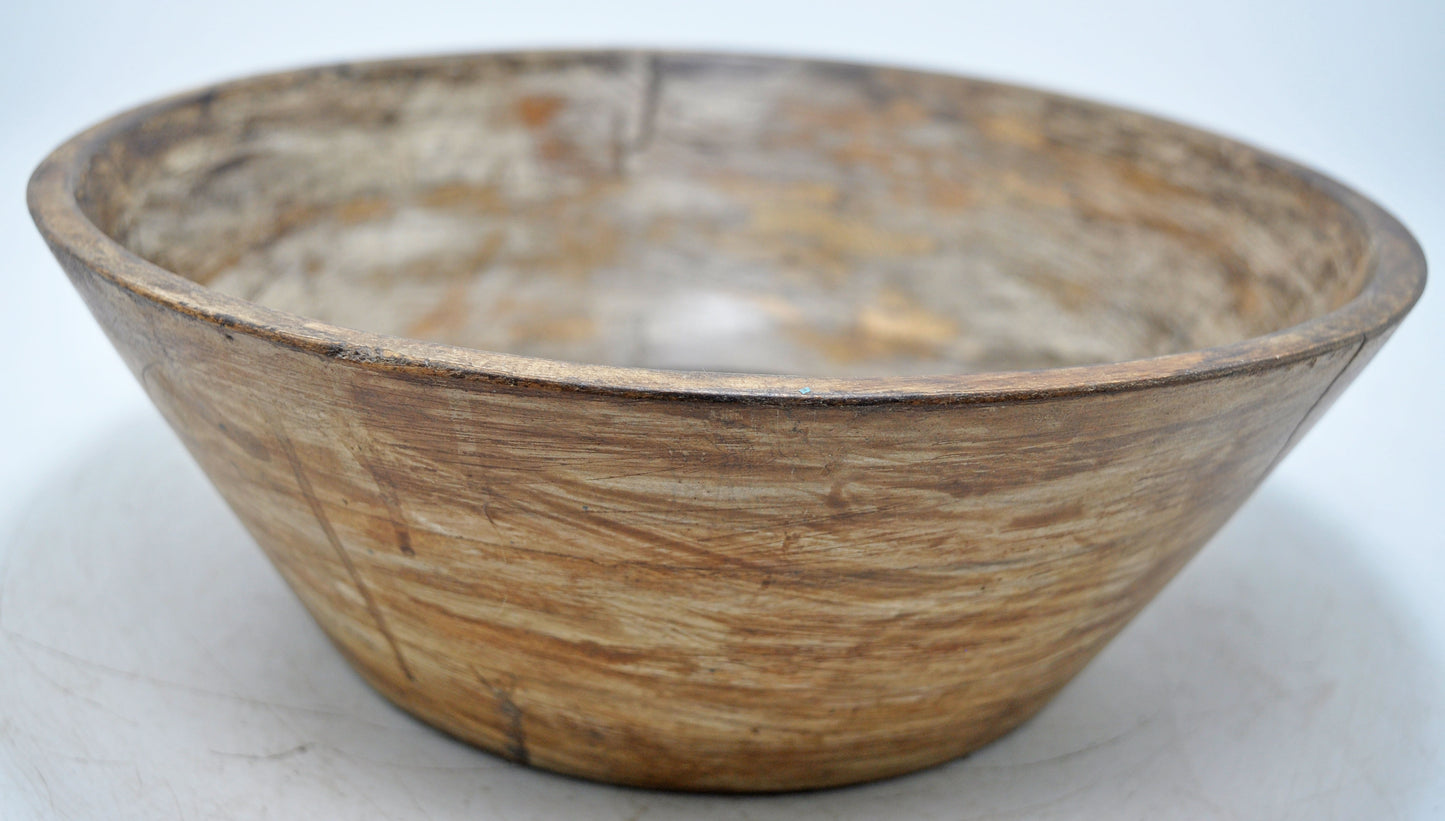 Vintage Wooden Round Kitchenware Parat Bowl Original Old Hand Carved