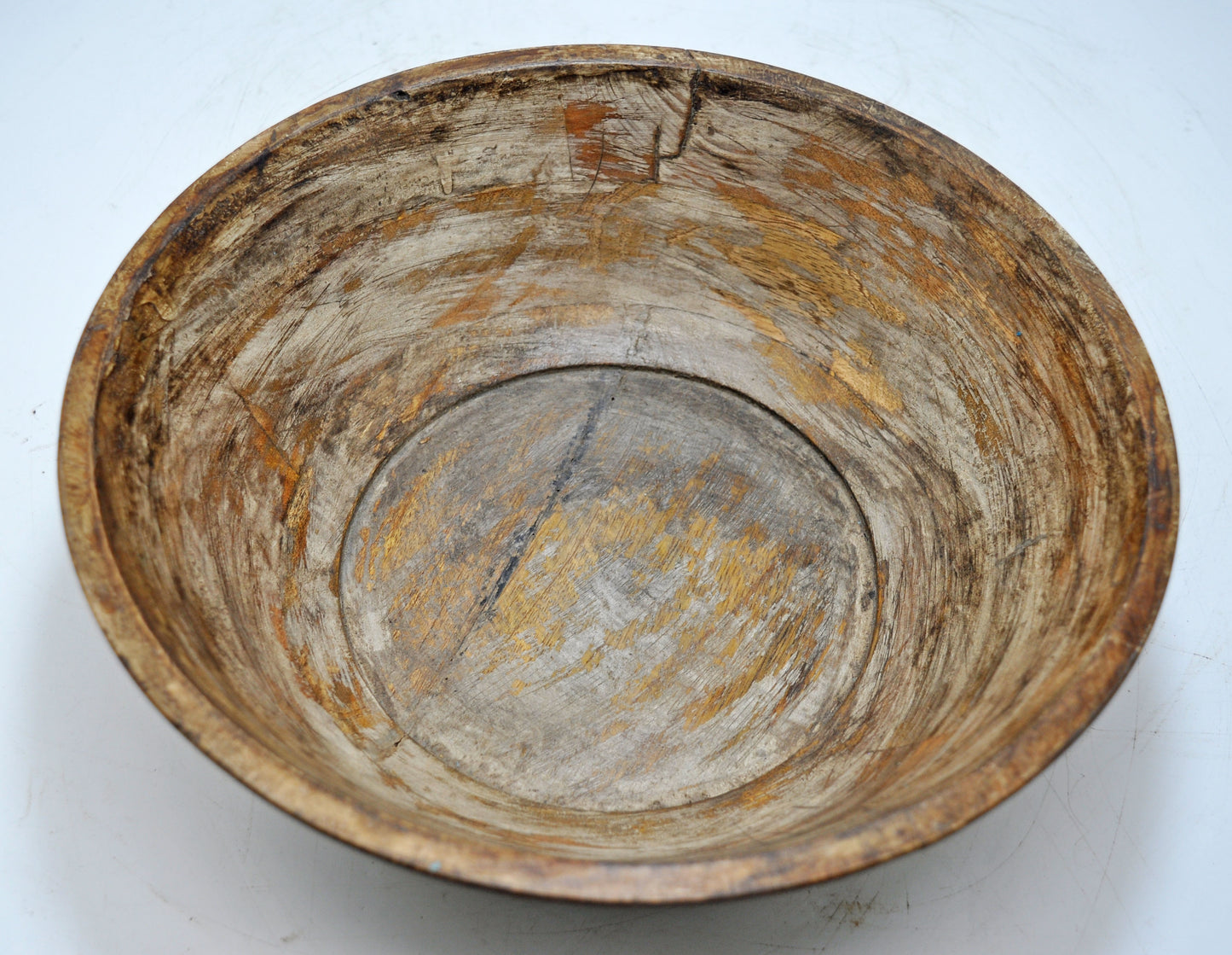 Vintage Wooden Round Kitchenware Parat Bowl Original Old Hand Carved