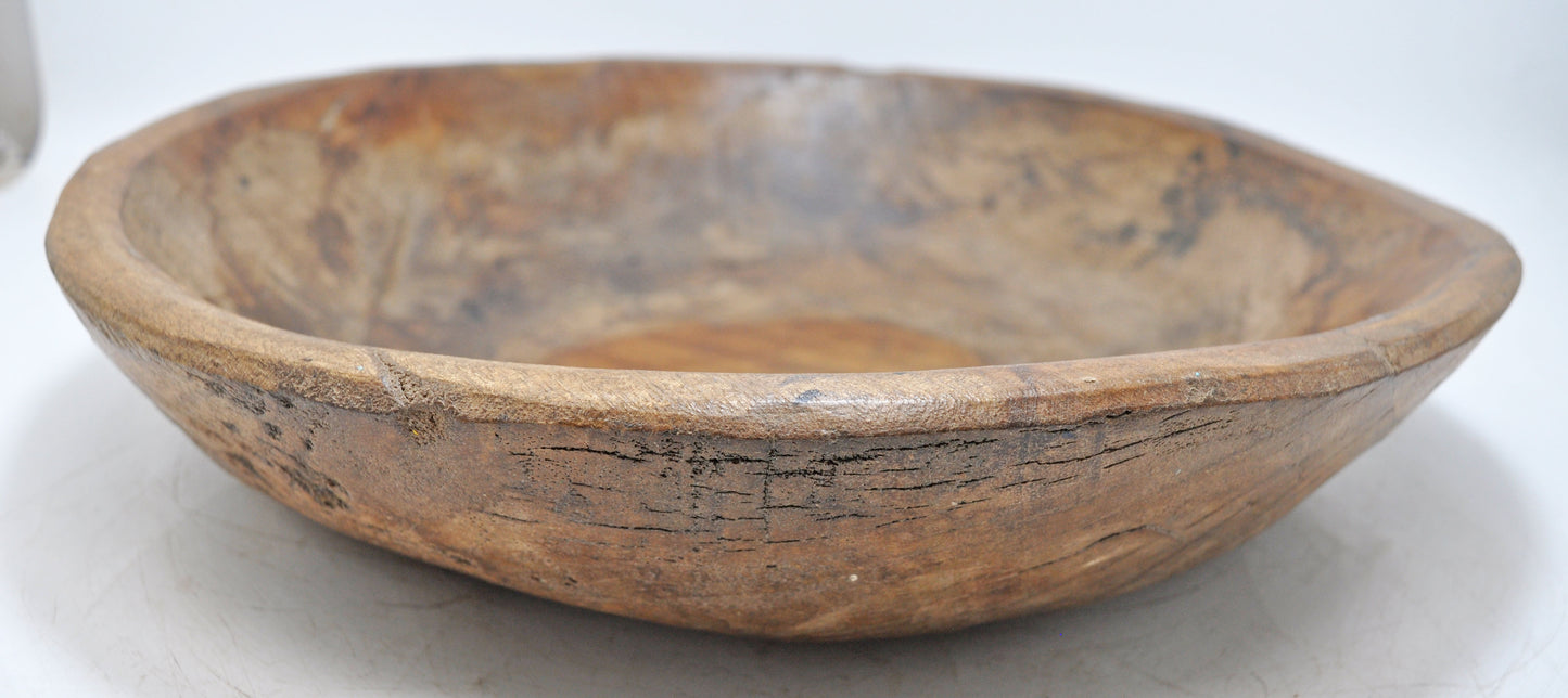 Antique Wooden Kitchenware Dough Kneading Parat Bowl Original Old Hand Carved