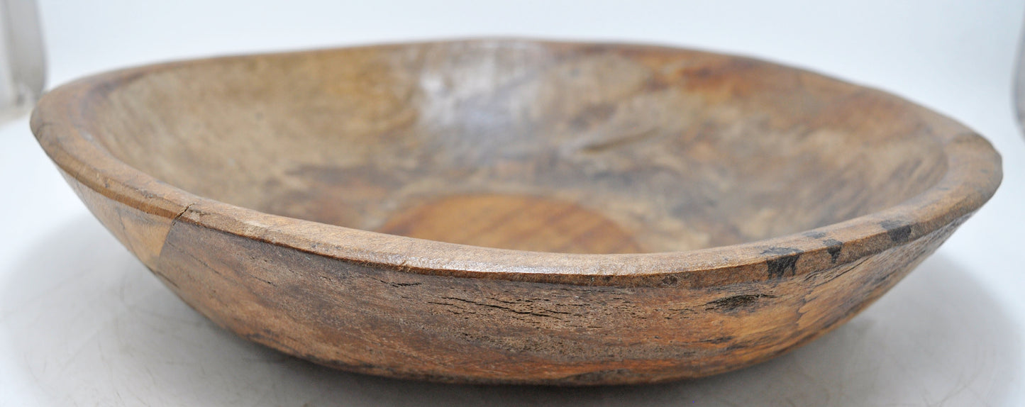 Antique Wooden Kitchenware Dough Kneading Parat Bowl Original Old Hand Carved