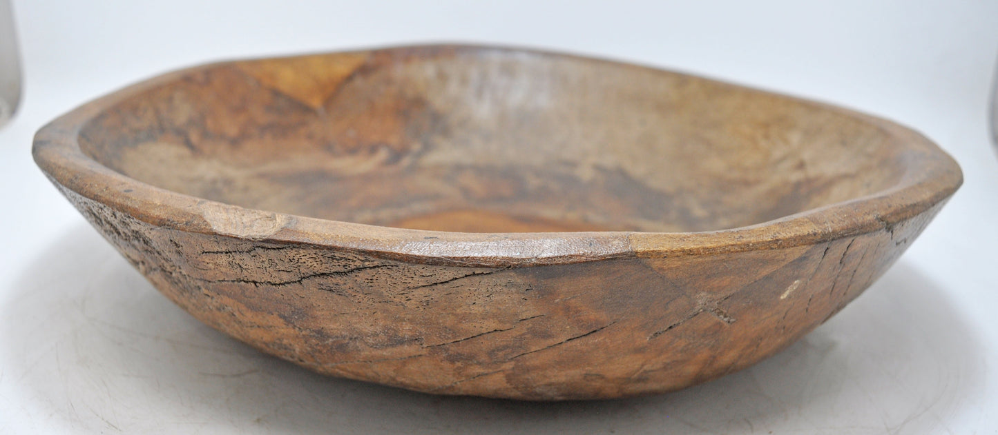 Antique Wooden Kitchenware Dough Kneading Parat Bowl Original Old Hand Carved