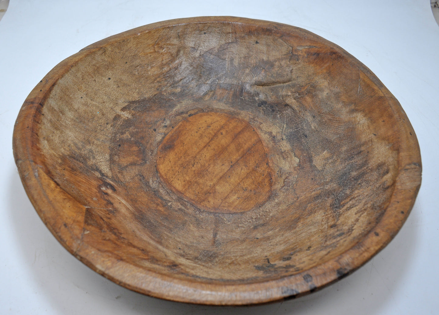 Antique Wooden Kitchenware Dough Kneading Parat Bowl Original Old Hand Carved