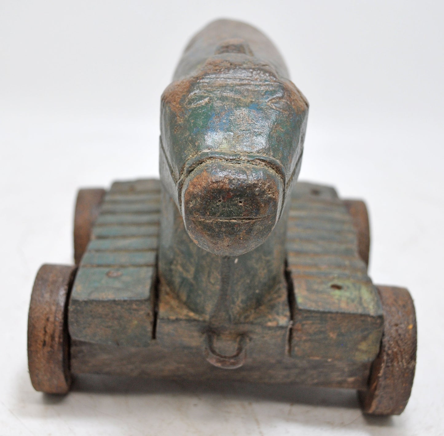 Antique Wooden Holy Cow Nandi on Wheels Figurine Original Old Fine Hand Carved