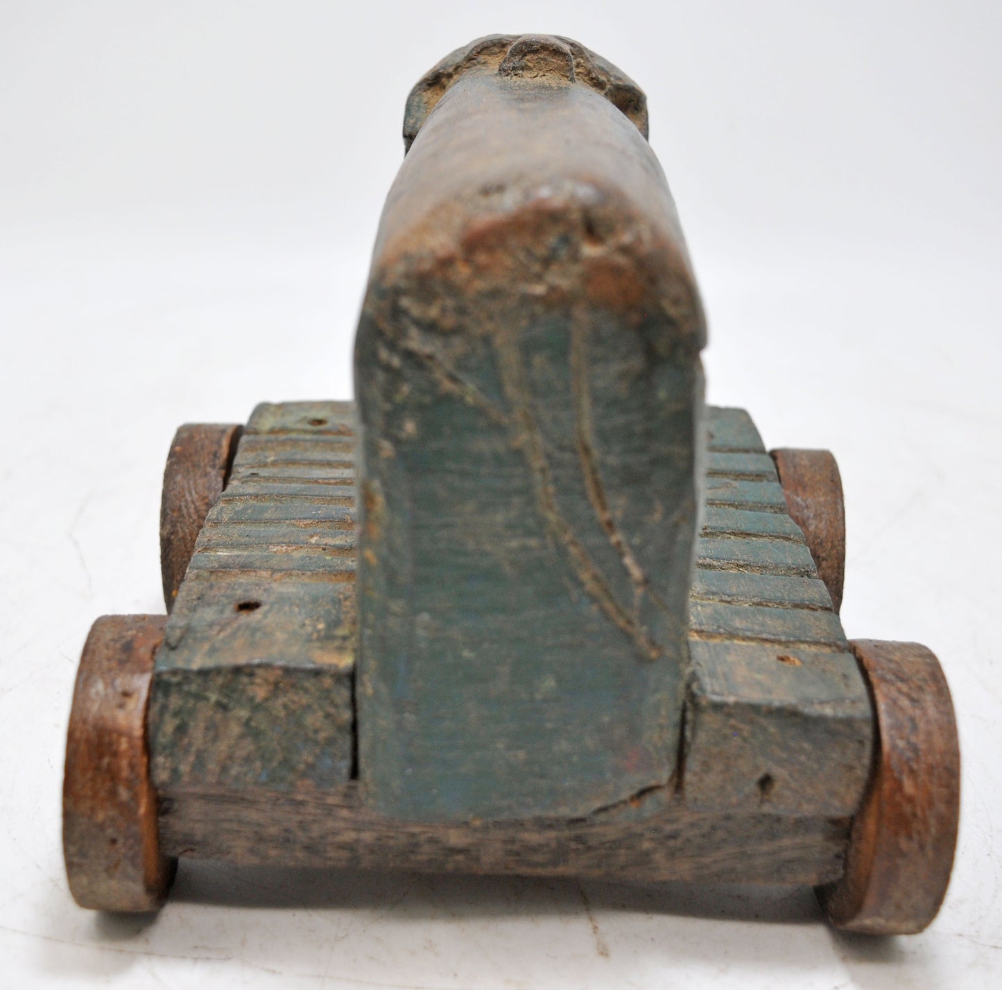 Antique Wooden Holy Cow Nandi on Wheels Figurine Original Old Fine Hand Carved