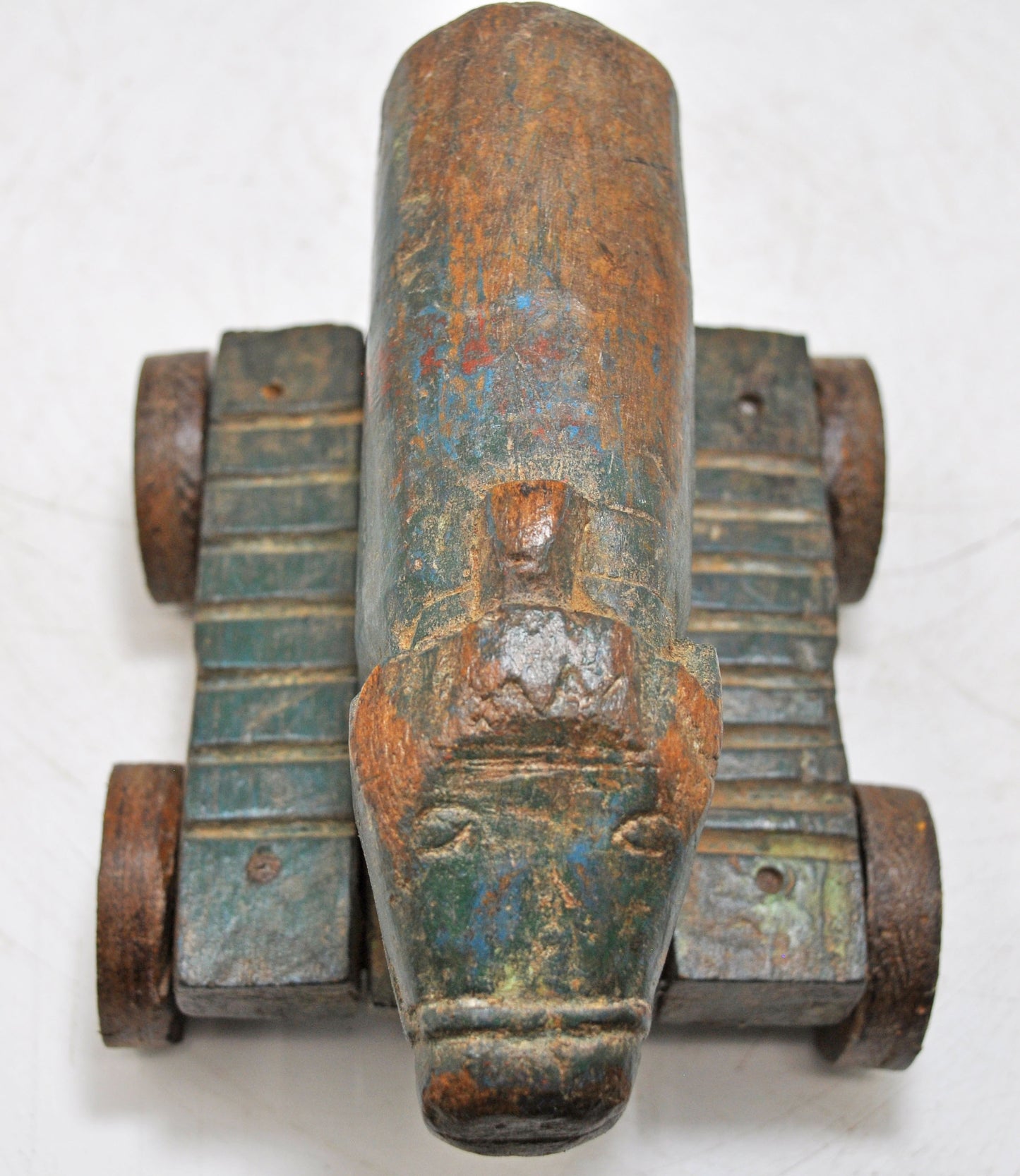 Antique Wooden Holy Cow Nandi on Wheels Figurine Original Old Fine Hand Carved