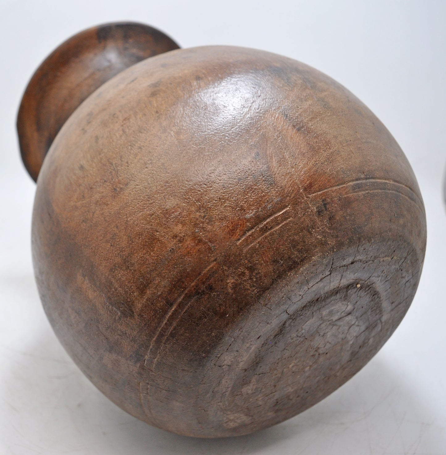 Antique Wooden Round Himalayan Water Pot Original Old Hand Carved