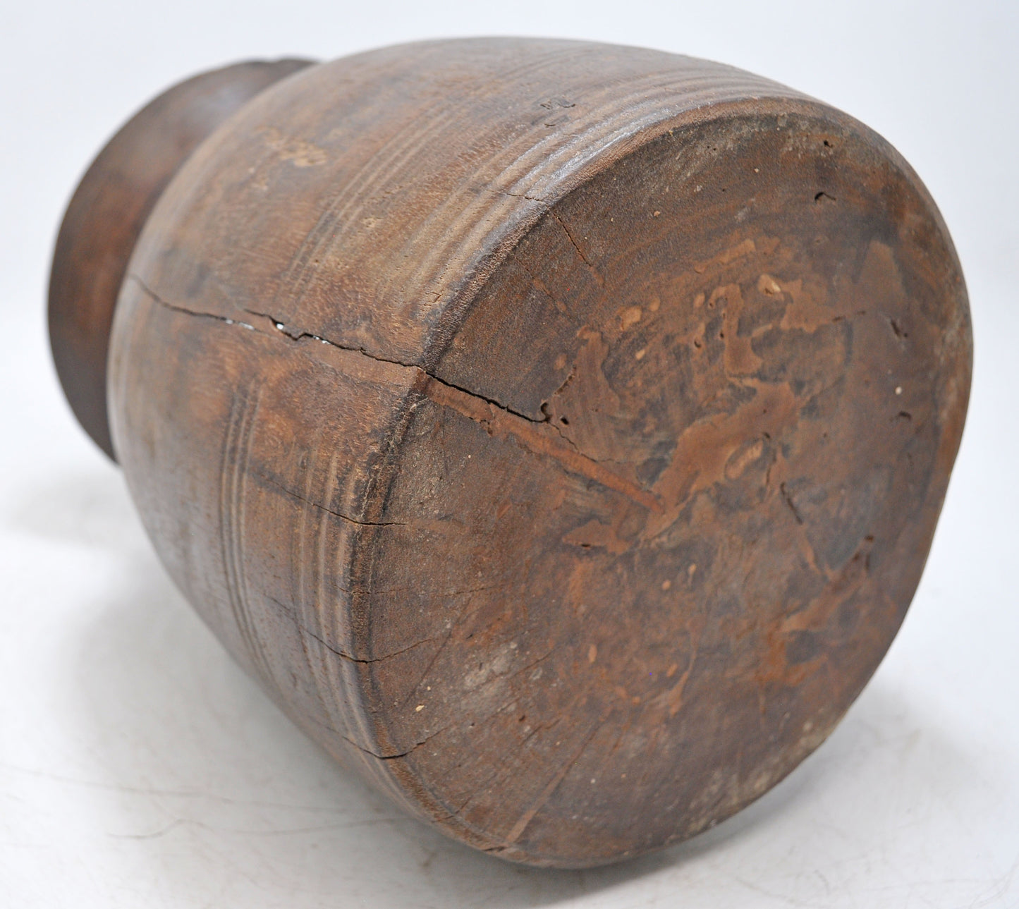 Antique Wooden Round Himalayan Water Pot Original Old Hand Carved