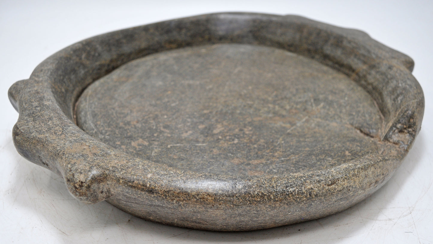 Antique Sand Stone Heavy Parat Bowl With Handle Original Old Fine Hand Carved
