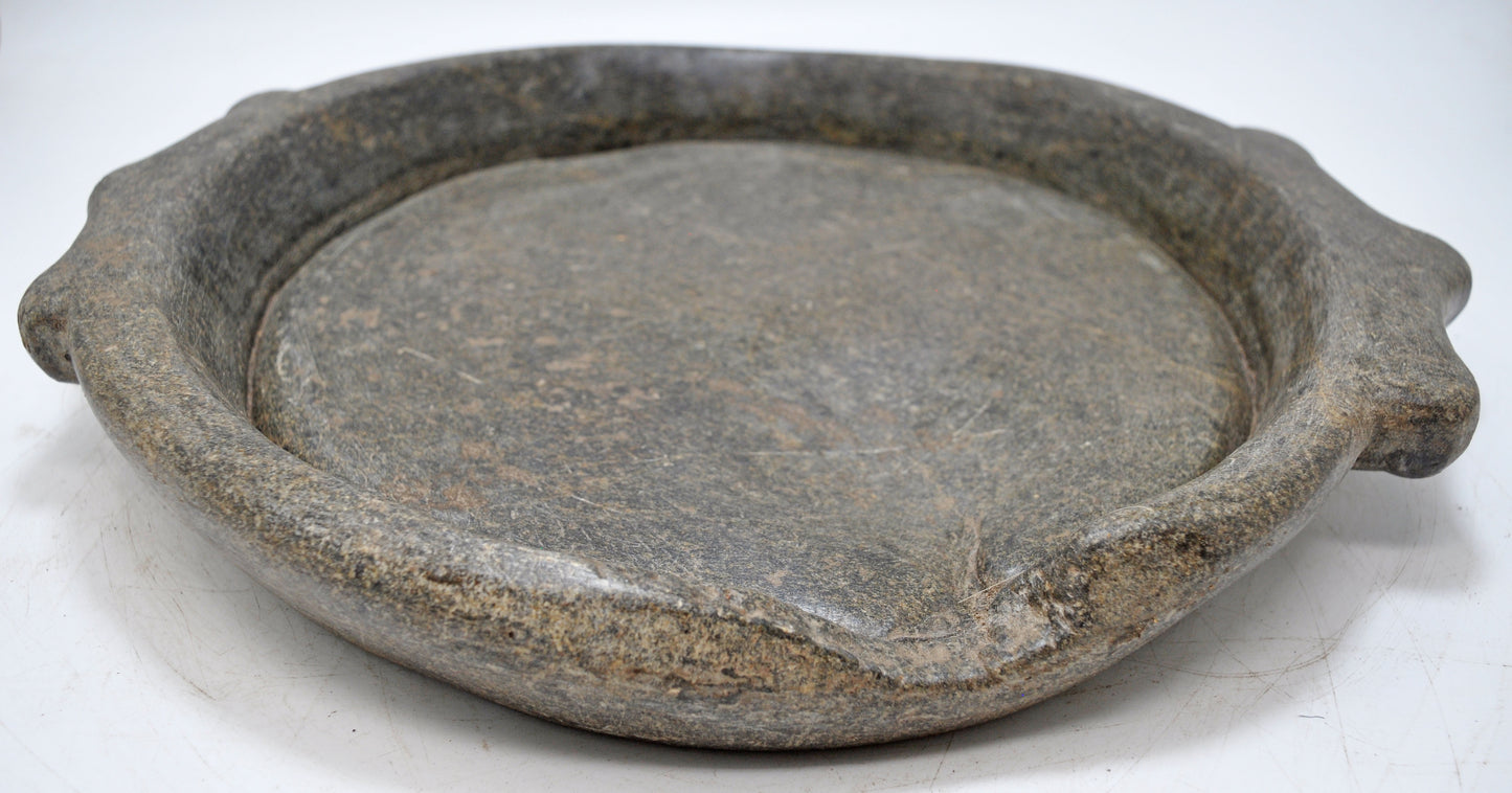 Antique Sand Stone Heavy Parat Bowl With Handle Original Old Fine Hand Carved