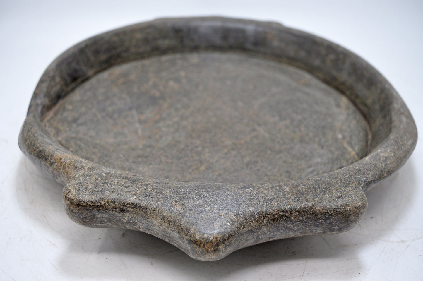 Antique Sand Stone Heavy Parat Bowl With Handle Original Old Fine Hand Carved
