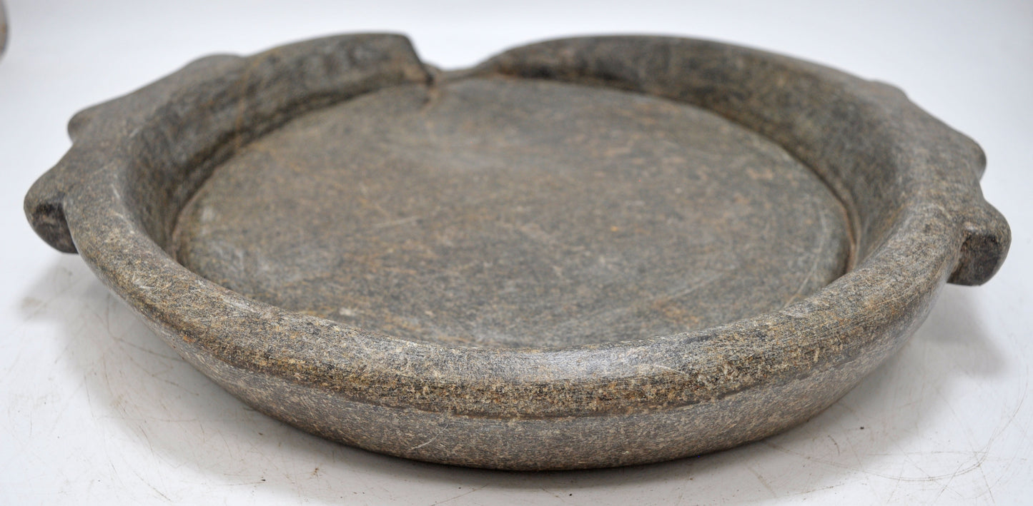 Antique Sand Stone Heavy Parat Bowl With Handle Original Old Fine Hand Carved