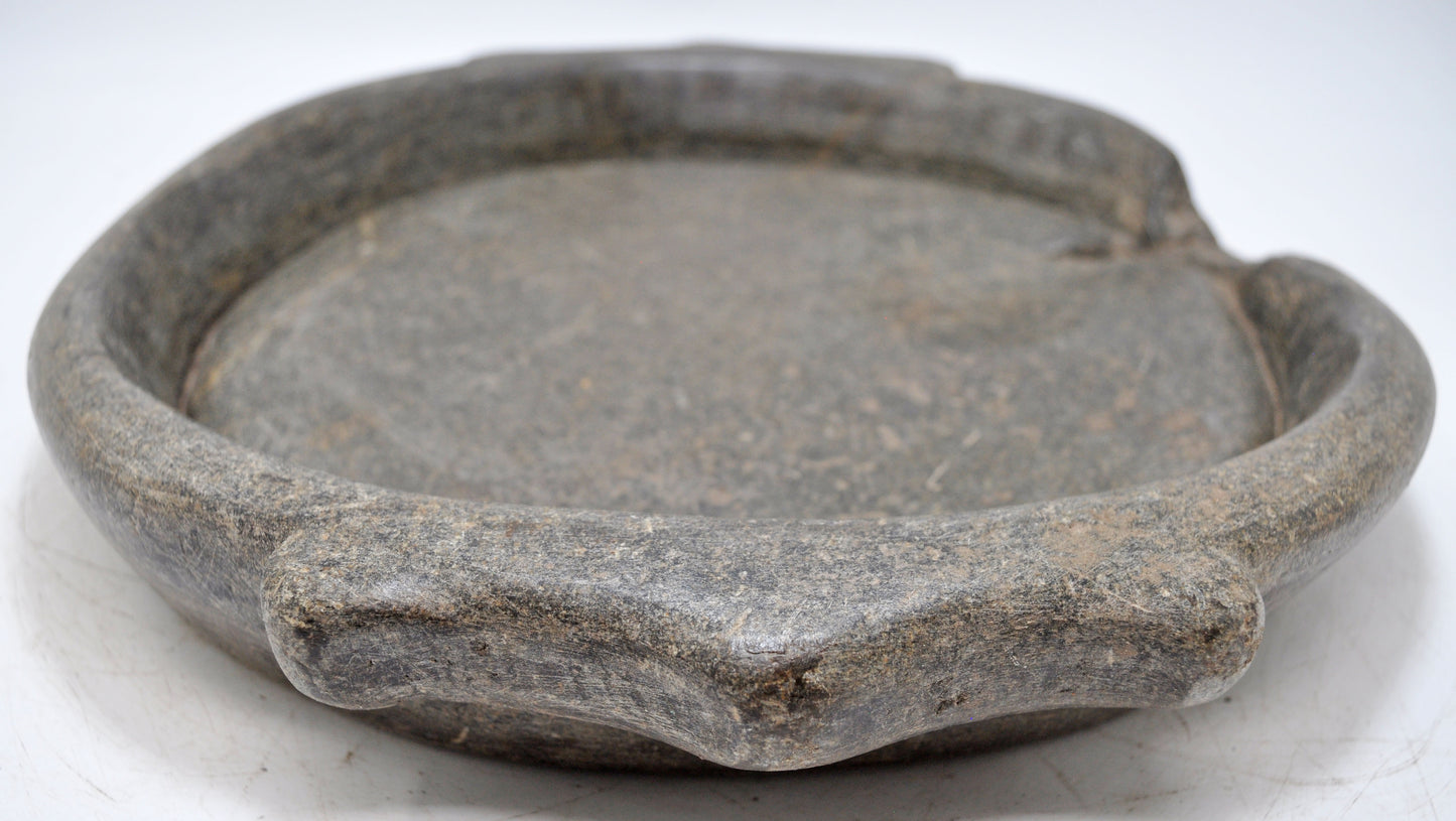 Antique Sand Stone Heavy Parat Bowl With Handle Original Old Fine Hand Carved