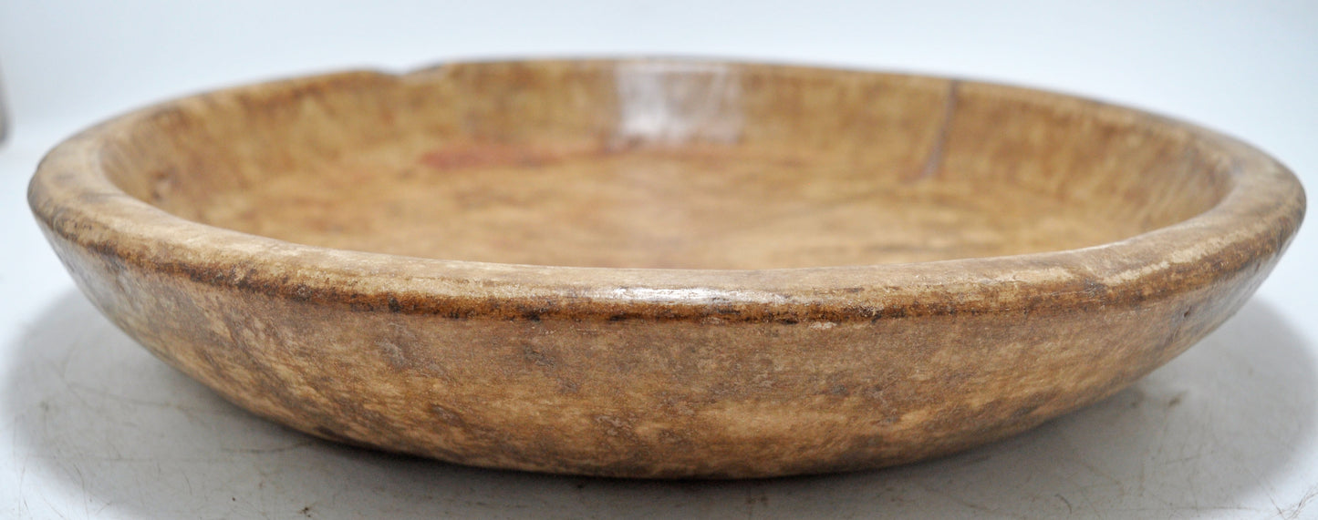 Antique White Marble Large Round Bowl Original Old Hand Carved