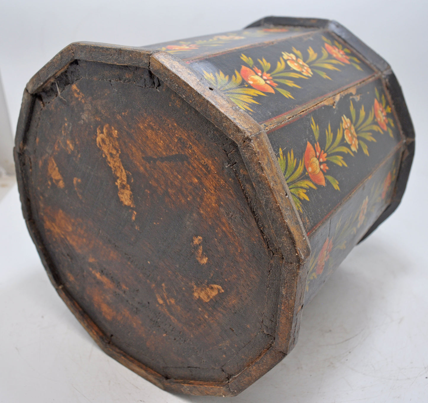 Vintage Wooden Octagonal Planter Pot Original Old Hand Crafted Painted