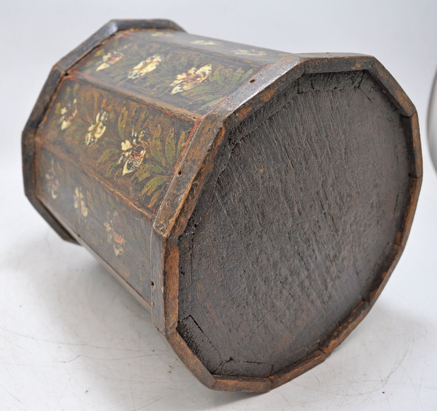 Vintage Wooden Octagonal Planter Pot Original Old Hand Crafted Painted