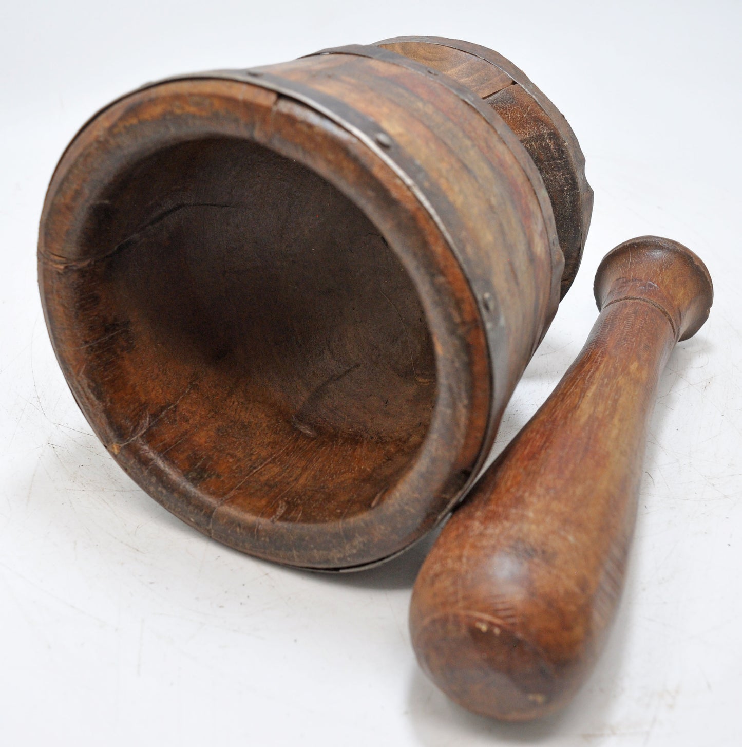 Antique Wooden Mortar and Pestle Grinder Original Old Hand Carved