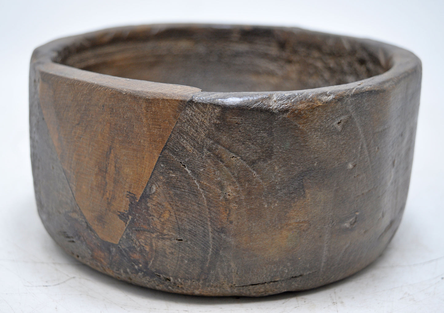 Antique Wooden Round Kitchenware Salt Spices Bowl Original Old Hand Carved