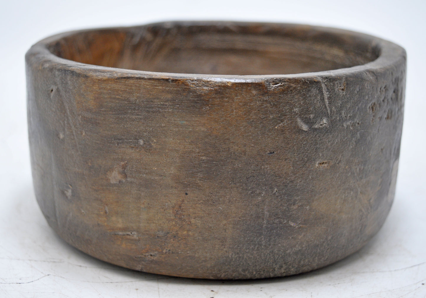 Antique Wooden Round Kitchenware Salt Spices Bowl Original Old Hand Carved